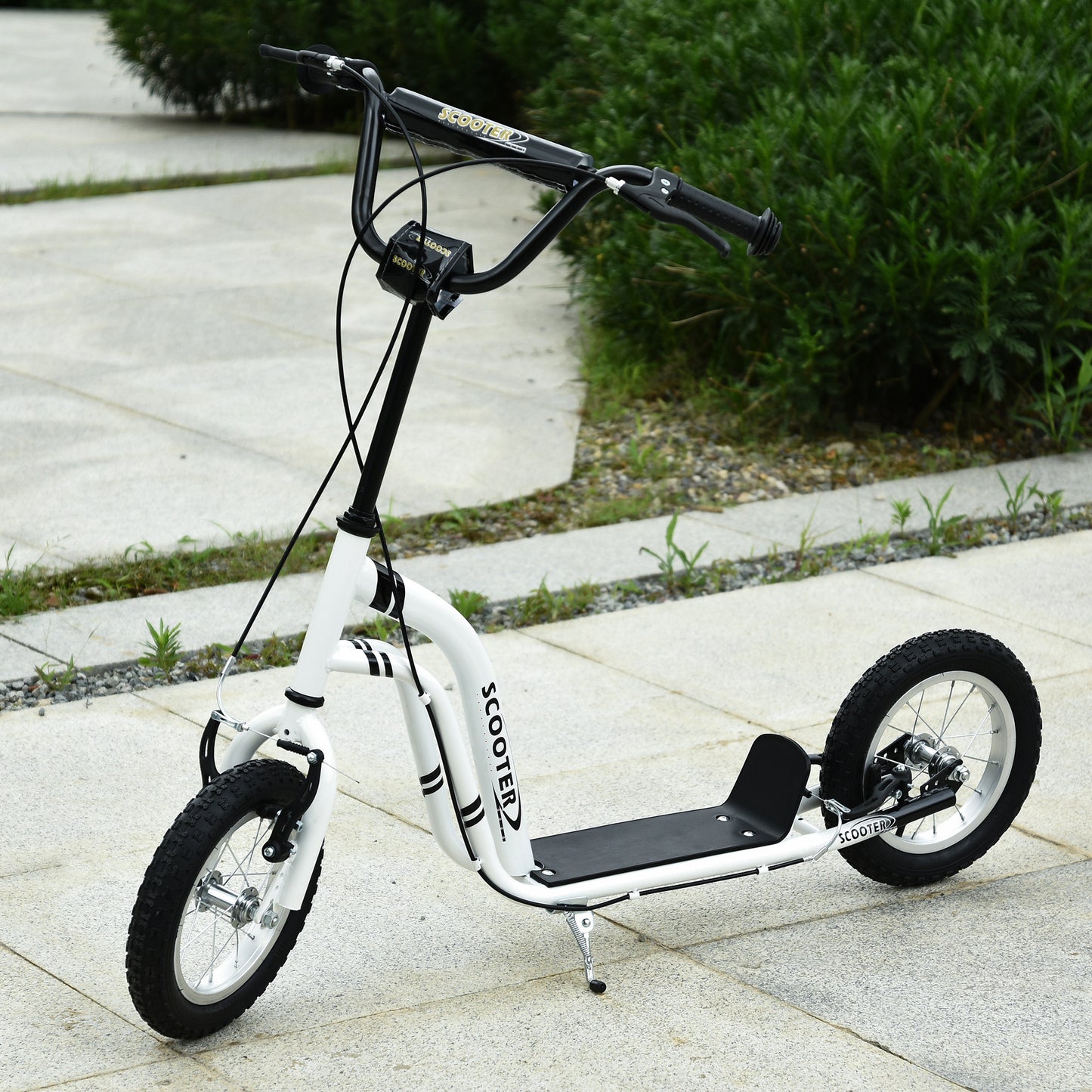 HOMCOM Scooter for Children Over 5 Years Old 2 Inflatable Rubber Wheels with Adjustable Handlebar Brakes Anti-Slip Pedal 120X58X85-95 Cm White
