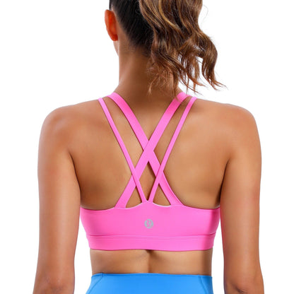 LEOQ Women's Slim Fit Yoga Sports Bra - Elegant Cross-Back Design, Mint Green Nylon Spandex Blend, Removable Pads, Medium Support for Fitness & Yoga, LEOQ