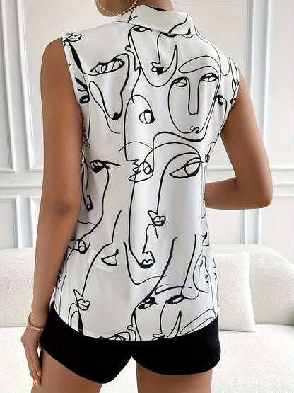 Abstract Print V Neck Blouse, Casual Sleeveless Tank Top For Spring & Summer, Women's Clothing