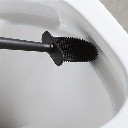1pc No-Slip Silicone Toilet Brush Set with Long Handle and Soft Bristles for Easy and Quick Cleaning