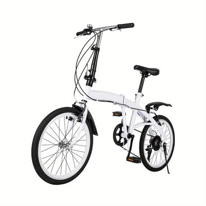 50.8 cm Folding Bicycle Adult Lightweight 6-Speed Height Adjustable Folding Bicycle Adult for Outdoor Cycling Commuting White with Bicycle Circle