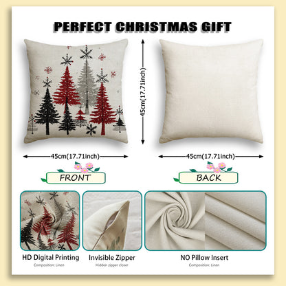 2pcs Christmas Winter Tree Throw Covers, Minimalist Beige Background with Snowflake Design, 40.64x45.72 cm Single-Sided Printed Holiday Decor for Sofa, Living Room & Bedroom (No Insert), Christmas Throw Pillows, Pink And Whit