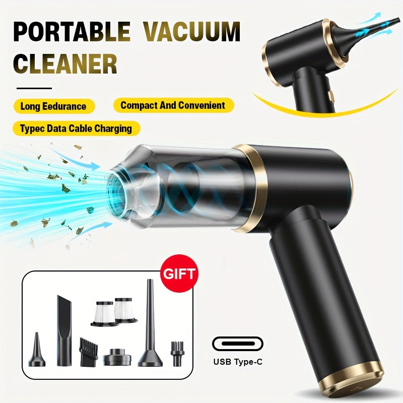 Cordless Car Vacuum Cleaner with USB Charging, One-Button Operation & 4-in-1 Function (Suction, Water Blending, Blow, Vacuum, Clean) - Wireless Handheld Vacuum with 4-in-1 Nozzle, Portable Vacuum for Home/Car Use, Cordless Ca