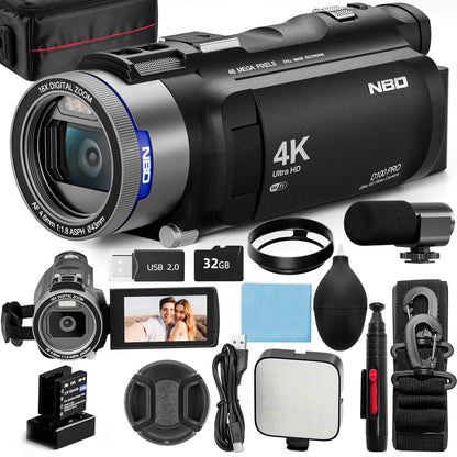 NBD 4K Ultra HD Camcorder Video Camera with True 48MP, Vlogging Camera with Wi-Fi & App Control, Video Recorder with 3X Battery Life, 16X Zoom, External Mic, 270° IPS Screen, Suitable for Recording A Better Life.
