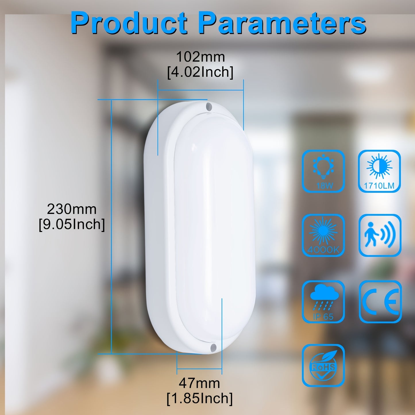 WOOKOT 18W Motion & Light Sensor Wall Light, IP65 Moisture-Proof 4000K Ceiling/Cellar Lamp with Semi-Flush Mount, 220-240V Hardwired for Outdoor/Indoor, Garage, Hallway, Stairs, Balcony, Storage Room, Basement, Ceiling Light