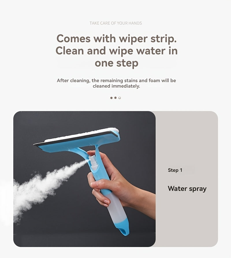3-In-1 Multi-Functional Glass Cleaning Tool with Sprinkler, Polypropylene (PP) Plastic, for Bathroom, Kitchen, Living Room, Bedroom, Toilet - Efficient Mirror And Window Scraper