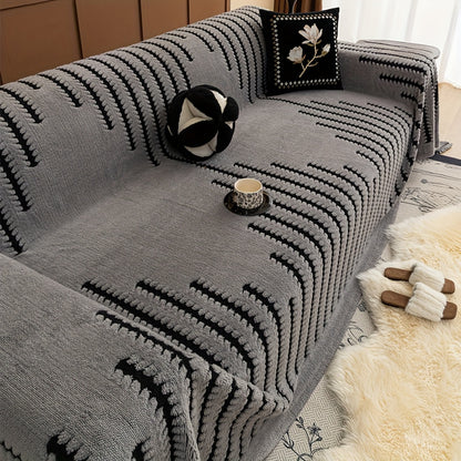 1pc Modern & Striped Sofa Cover - Soft Polyester, Machine Washable, Easy to Fit for 3-Seater, Loveseat, Sectional Sofa, Armchair