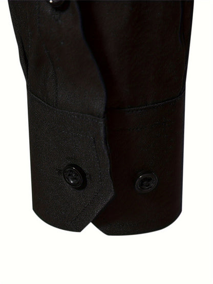 Men'S Slim Fit Long Sleeve Shirt - 55% Cotton, 40% Polyester, 5% Spandex, Solid Color, All-Season, Woven Fabric, Button-Up, Lapel Collar, Casual Weekend Wear, 125g/m²