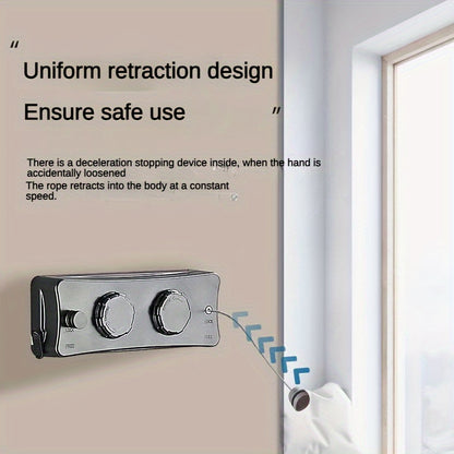 1pc Adjustable Double Line Retractable Clothesline, 304 Stainless Steel, Indoor Invisible Reel Drying Rope, Space Saving For Apartment Balcony, Towel Quilt Clamp, Rust-proof ABS Shell
