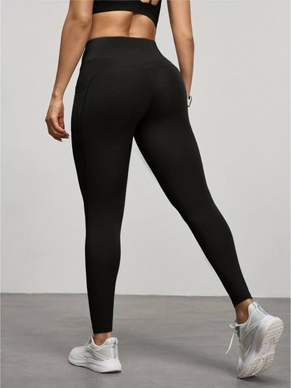 Women's High-Waisted Yoga Leggings with Side Pocket - Full-Length 7/8 Tummy Control Workout Pants, Mauve (Purple-Brown) Solid Color, Breathable Gym Pants for Pilates, & All-Season Wear, Non-Sheer Fitness Bottoms