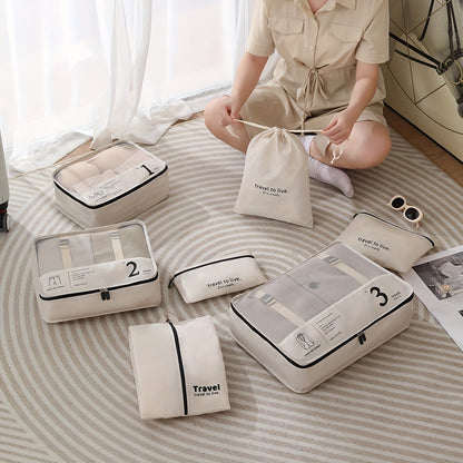 Portable Travel Storage Bag Set of 7pcs Suitcase Clothes Organizer Pouches with Clothing Bags, Underwear Pouches, and Shoe Pouches Suitable for Business Trips by Both Men and Women