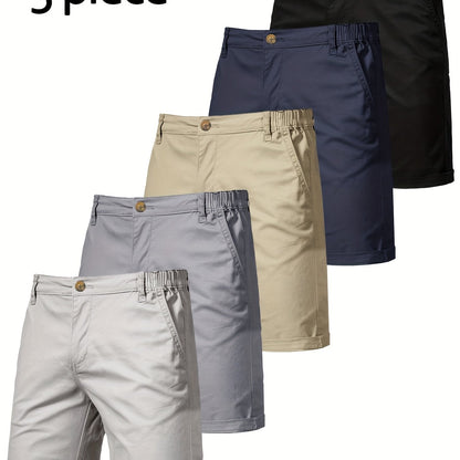 5pcs Men's Formal & Casual Shorts - Multi-Color Business, Streetwear, Beach Pants - Zipper Closure & Belt Loop - Non-Stretch Fabric for Office, Travel, Gym, Vacation - Machine Washable - (Black/Gray/Beige/Olive Green/), Versa