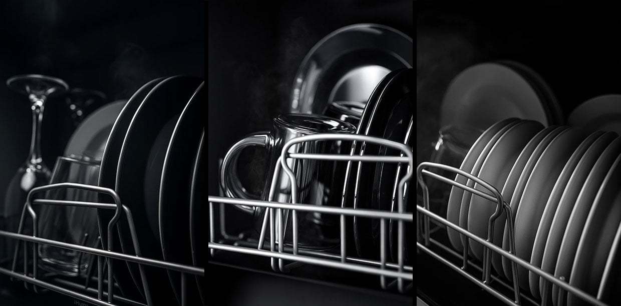 Máquina de lavar loiça compacta Ihunt Bro Xpert, Turbo Clean, 950W, com bomba de drenagem, controlo digital, classe B, 6 programas, aquecimento/secagem, torneira de abastecimento de água/manual, depósito de água de 5L, 45cm, branco