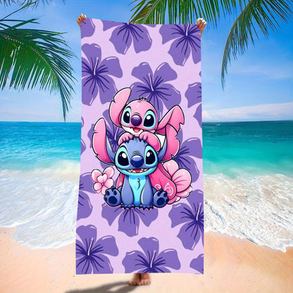 1pc Stitch Beach Towel - Soft Microfiber, Quick-Dry, Vibrant Purple & Pink Floral Design, Perfect for Yoga, Travel, Swimming, Fitness, Camping - Ideal St. Patrick'S Day Gift, Beach Accessories | Playful Design | Quick Dry Tow