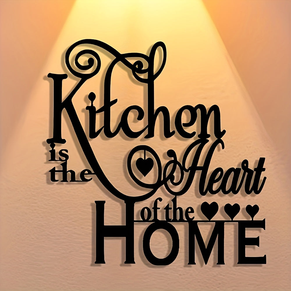 2D Flat, 1pc "Kitchen is the Heart of the Home" Metal Wall Decor - Elegant Script Kitchen Sign with Heart Accents - Durable Metal Art Plaque for Home, Cafe, Restaurant, Bar - Housewarming Gift for Cooks & Home Decorators, Caf
