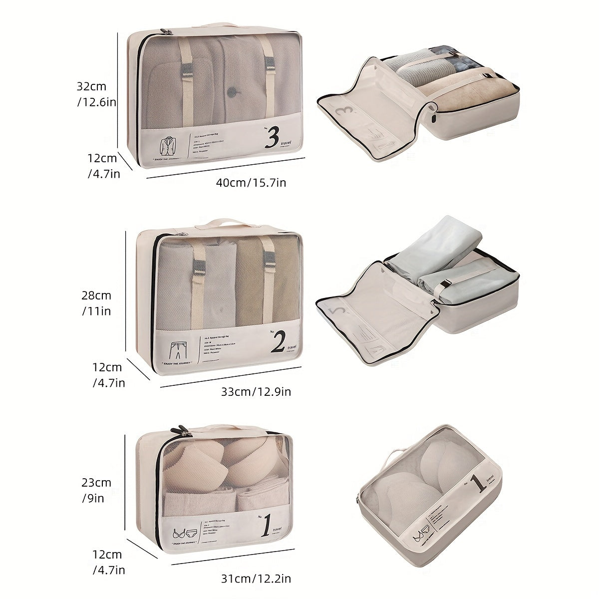 Portable Travel Storage Bag Set of 7pcs Suitcase Clothes Organizer Pouches with Clothing Bags, Underwear Pouches, and Shoe Pouches Suitable for Business Trips by Both Men and Women