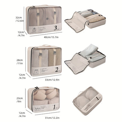 Portable Travel Storage Bag Set of 7pcs Suitcase Clothes Organizer Pouches with Clothing Bags, Underwear Pouches, and Shoe Pouches Suitable for Business Trips by Both Men and Women