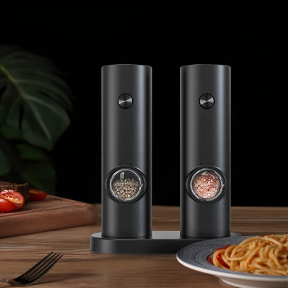 2pcs Electric Salt and Pepper Grinder Set with Adjustable Coarseness/Fineness, One-Touch Operation, (/Battery), Compact Base & Portable with ABS Housing & Black/White Design, Ideal Gift