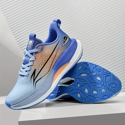 Men's All-Season Running Shoes - Breathable Knit Gym Sneakers with Cushioned MD Sole, Non-Slip Grip - Lightweight Sneakers for Marathon, Training, Everyday - White/Green/Orange Accent - Lace-Up Closure, Marathon Footwear, Geo