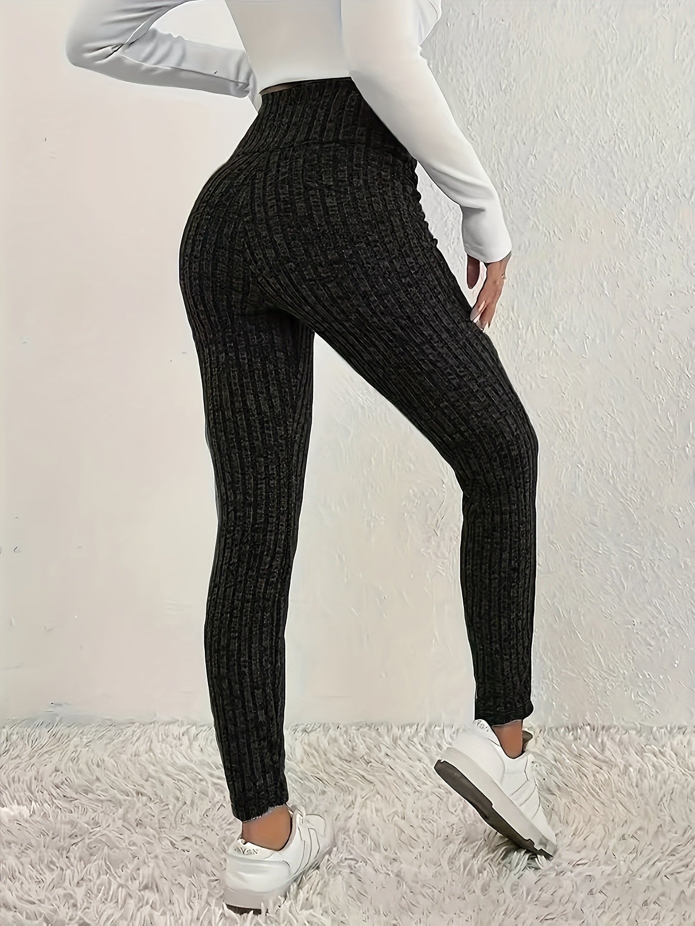 Leggings Femininas de Cintura Alta em Malha Canelada – Pack 3