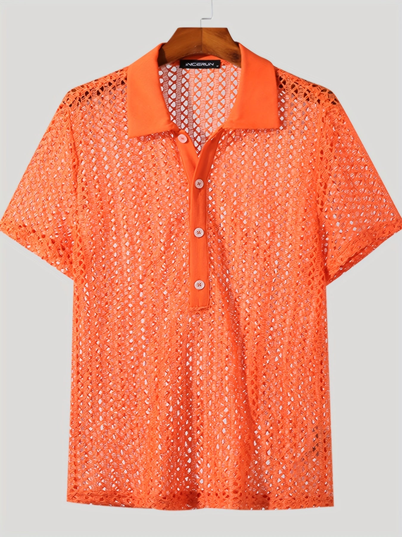 [Popular Choice] Trendy Sheer Mesh Cut-Out Top - Sexy Collared Short Sleeve Shirt in Bright Colors, Polyester, Summer Wear, Short Sleeve, Fas Shirt.hionNova, Sexy Style, Loosen Version, Summer