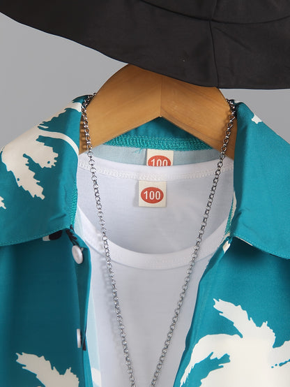 Boys' Summer Fashion Street Shirt Three-piece Set Only Selling Hats, Shirts and Shorts, Perfect for Outdoor