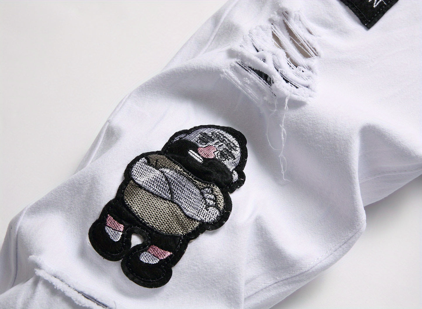 Men Fashion White Ripped Distressed Destroyed Washed Denim Jeans Ripped Slim Fit Wild Jeans White Denim Pants