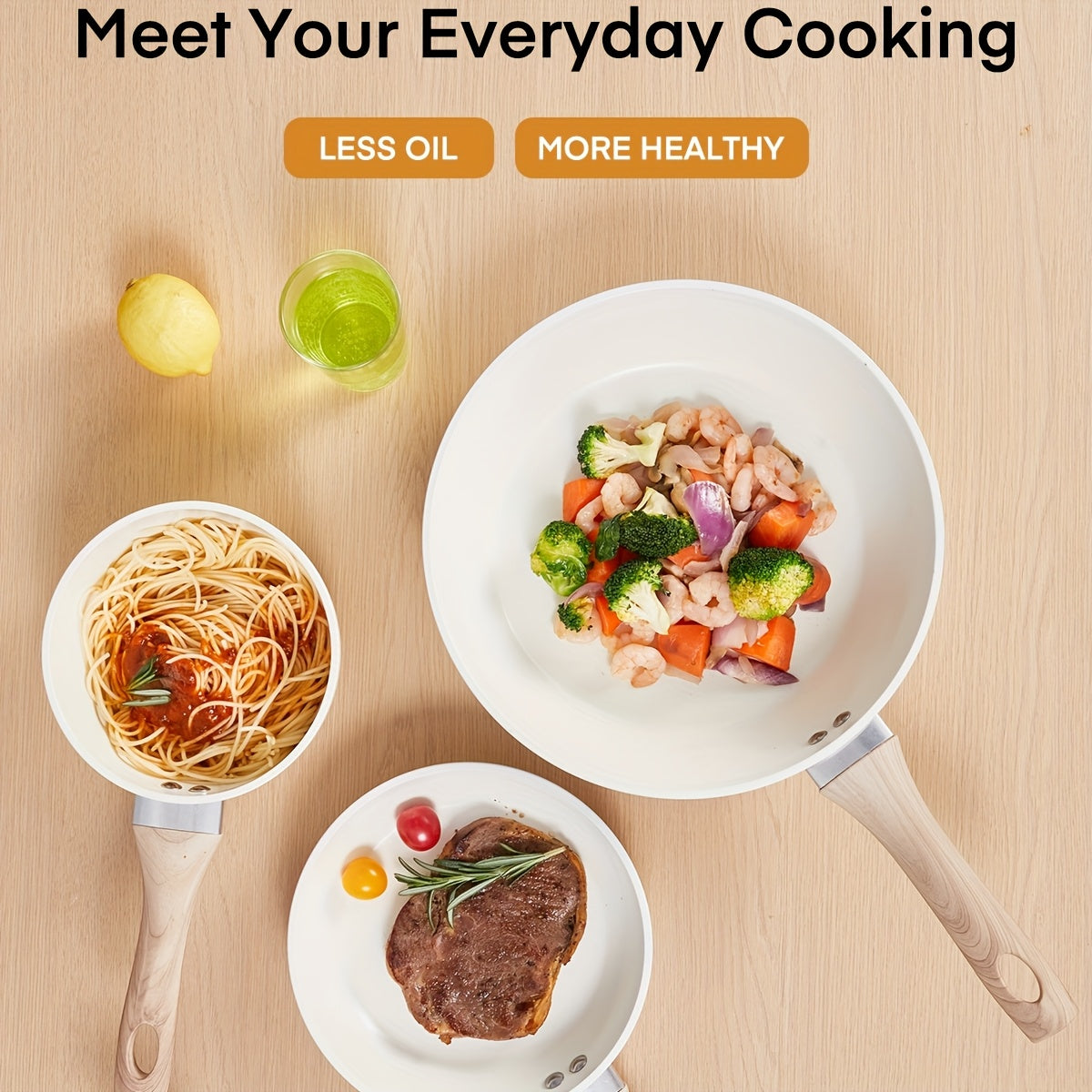 15pcs Ceramic Pots and Pans Set, Non-stick Cookware Sets, Kitchen Induction Cooking Set with Pizza Pan, Food Steamer, Saucepans, Frying Pans (White)