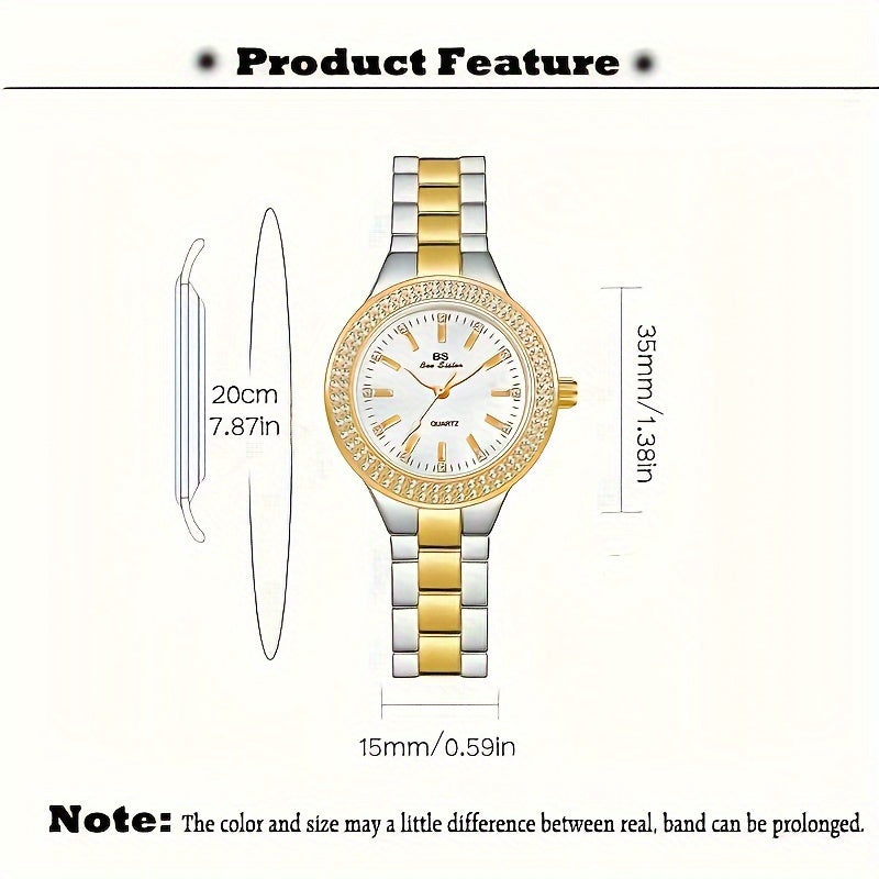 Relógio de quartzo analógico casual com decoração de strass, ideal para festas e ocasiões formais. Ótima opção de presente para o Dia da Mãe e Dia dos Namorados.