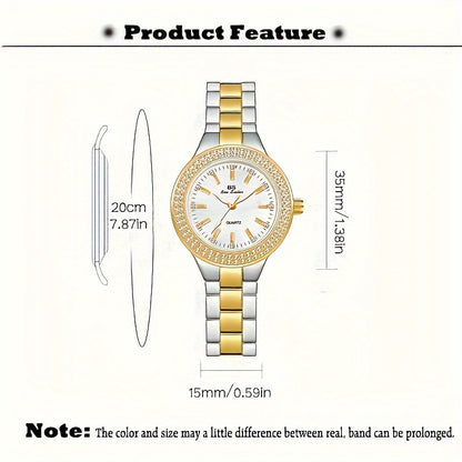 Relógio de quartzo analógico casual com decoração de strass, ideal para festas e ocasiões formais. Ótima opção de presente para o Dia da Mãe e Dia dos Namorados.