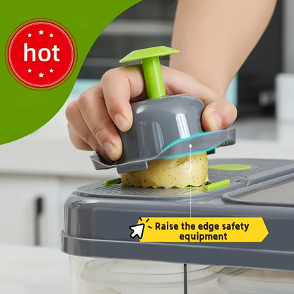 1pc Multifunctional Vegetable Chopping Box with Built-in Cutting Board and Various Blades, Stainless Steel Kitchen Slicer for Fine Slicing, Dicing, Strips, Egg Yolk Separation, Food Storage Container, Vegetable Cutter and Min