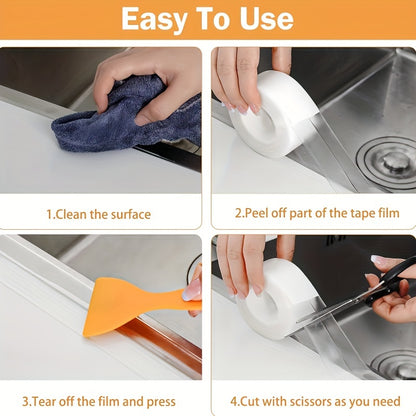 Clear Kitchen & Bathroom Sealant Tape - Self-Adhesive Gap Filler for Countertops, Stovetops, Sinks - Multi-Surface Transparent Seal Strip, Length 196.85 Inch Width 3.8cm, PVC Material, Ideal for Tile Surfaces, Kitchen Sealing