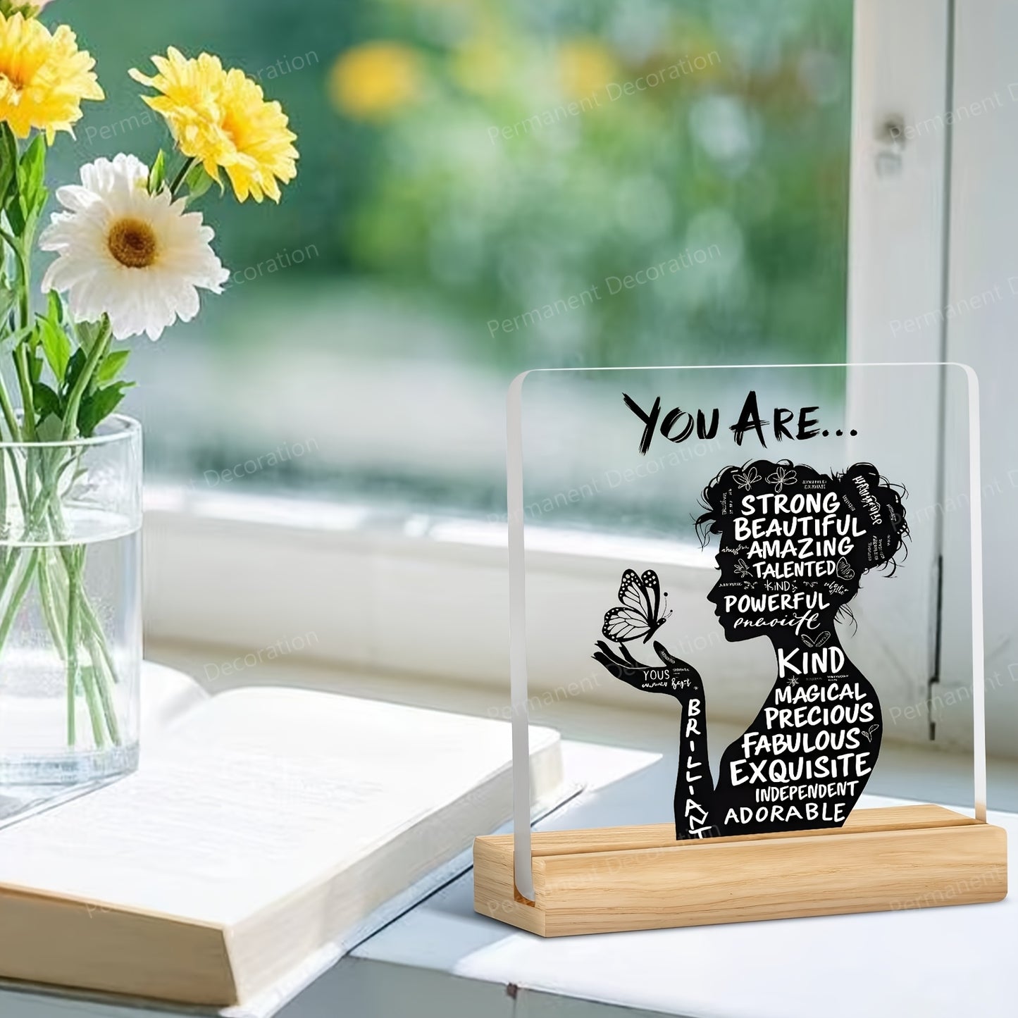 [2D Flat] 1pc Inspirational Acrylic Desktop Decoration with Positive Affirmations - "You Are Powerful, Beautiful, Amazing" - Elegant 2D Design for Home, Office, or Cafe Decor - Perfect Gift for Birthdays, Housewarming, Holida