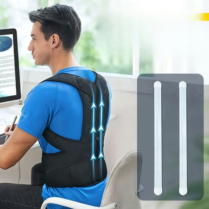 Black Adult Back Support Belt | Adjustable Upper-Back Posture Corrector with Shoulder Straps and Lumbar Pad, Invisible Spine Brace for & – Ergonomic Design