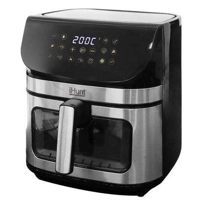 Air Fryer, Oil-Free, iHunt Bro Air Fryer Ultra, 9-Liter Capacity, Transparent Glass Drawer, Digital Display, 12 Cooking Functions, Adjustable Temperature, Defrost & Timer, Shake Reminder, 1800W, Black