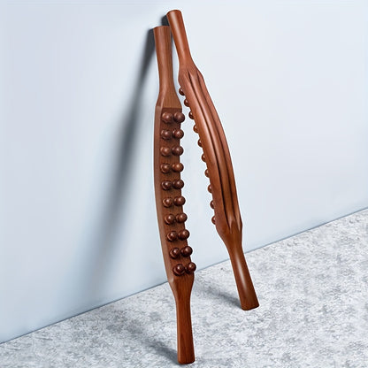 1pc 20-Bead Massage Stick with Wooden Handle - Muscle Shaping & Deep Tissue for Back, Neck, Abdomen, Hands, Legs, Waist - Post-Workout Relaxation Tool for Men & Women, Fascial Knife Stick, Body Massager, Ergonomic Design, Nat