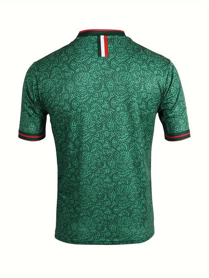 Mexico Men's Letter Print Breathable Football Jersey, Active Slightly Stretch Crew Neck Short Sleeve Soccer Club Uniform Shirt For Training Competition