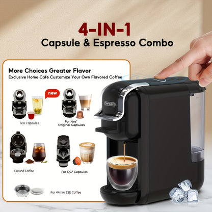 Máquina de café multifuncional em cápsulas CAFELFFE | Máquina de expresso italiana | Uso quente e frio | Aquecimento rápido | Compatível com cápsulas NES, DG e ESEpod | Máquina de café automática para casa e escritório | Ótima opção de presente para D