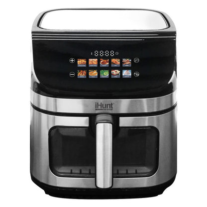 iHunt Bro Air Fryer II Ultra 9L, 2200W, Dual Heating Top-Bottom 360 Degrees, Color Touch Display, 10 Automatic Programs, Adjustable Temperature, Timer, Stainless Steel, Silver
