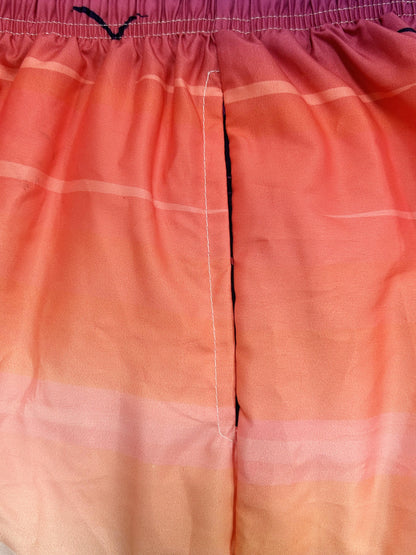 Quick Drying Comfortable Breathable Gradient Palm Tree At Dawn Seaside Drawstring Swim Trunks, Men's Board Shorts Swimwear For Summer Vacation Resort Beach Pool