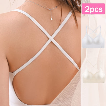 2pcs Seamless U-Backless Sports Bra Set, Breathable Comfortable Crop Top With Adjustable Straps For Yoga And Fitness