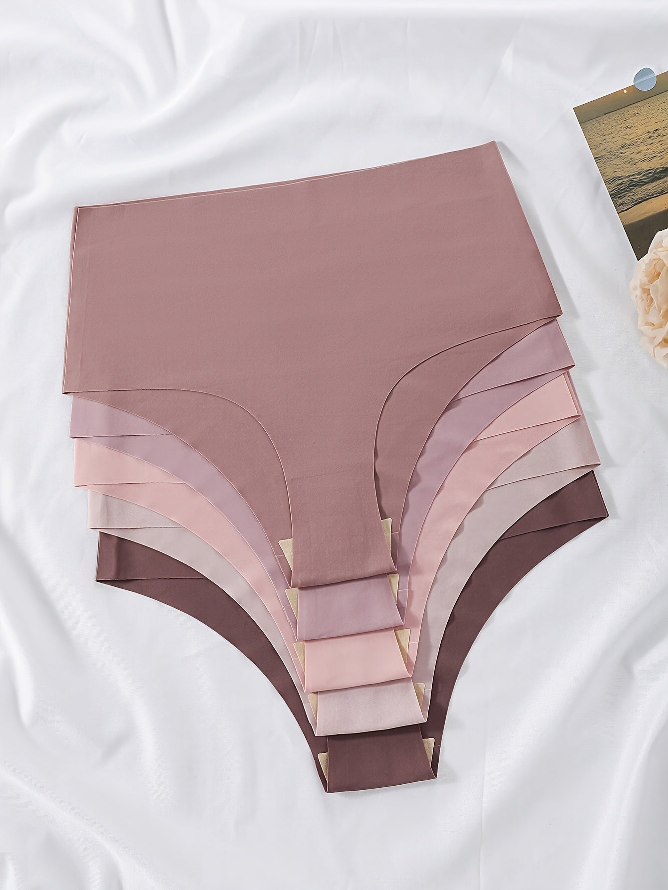 Conjunto de 5 cuecas de cintura subida sem costuras em cores sortidas, lingerie feminina.