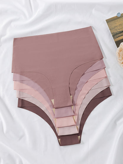 Conjunto de 5 cuecas de cintura subida sem costuras em cores sortidas, lingerie feminina.