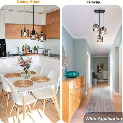 1pc 1/3 Heads Industrial Pendant, Adjustable Hanging Light Fixture, Vintage Farmhouse Pendant Light, With Metal Caged E26 Base, For Kitchen Island Dining Room Living Room