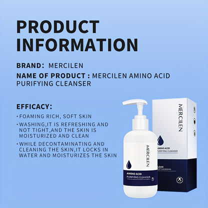 MERCILEN Amino Acid Facial Cleanser 200g - Fragrance-Free, Deep Pore Cleansing & Moisturizing Makeup Remover for All Skin Types