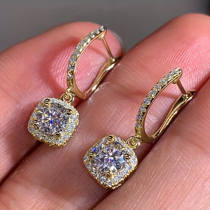 Sterling 925 Silver Ear Jewelry Square Shape Shiny zirconia Decor Dangle Earrings Luxury Style Banquet Party Ear Ornaments