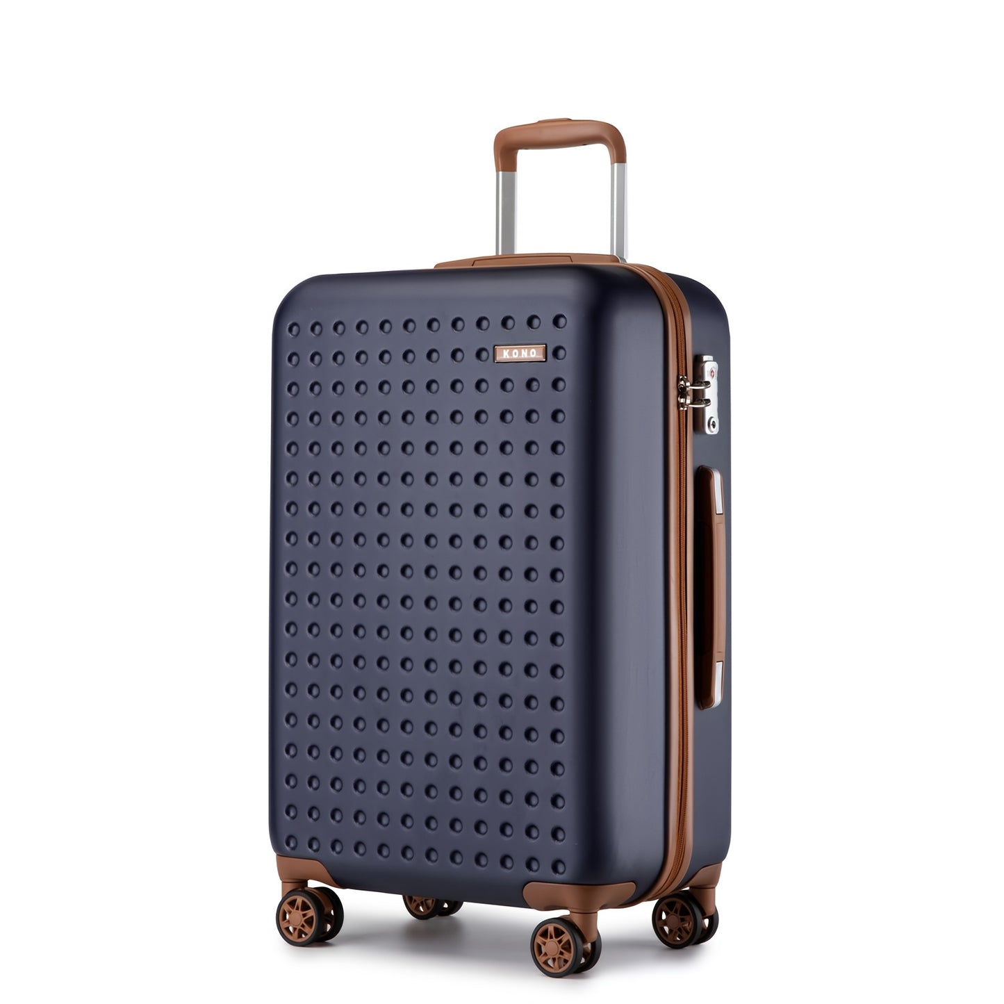 Kono Multi-Size Checked Luggage Suitcase with Spinner Wheels, TSA Lock & ABS+PC Hardshell - Lightweight Carry-On or Checked, Navy Blue & Brown, Frame, Multi-Directional Travel Suitcase for &
