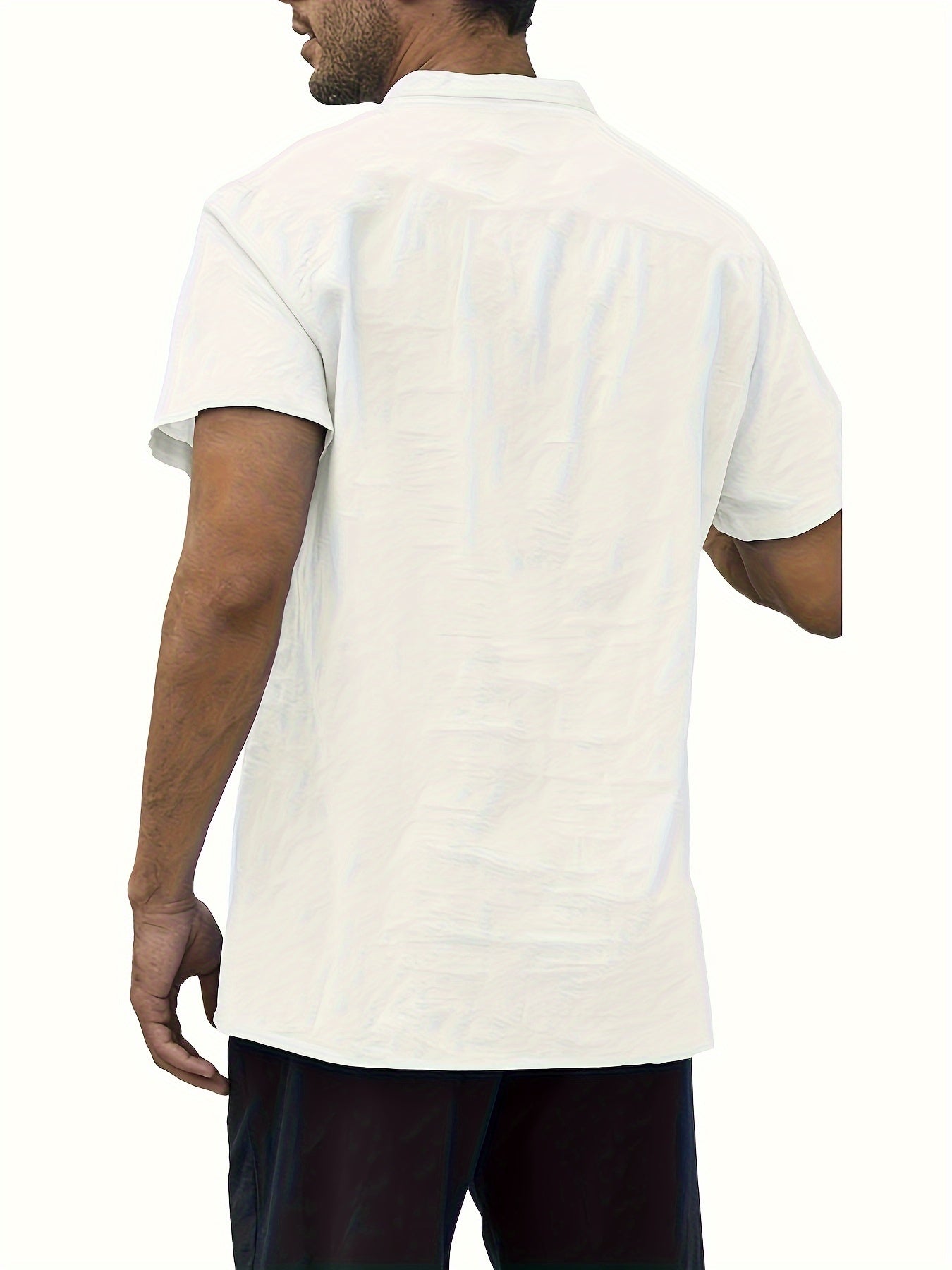 Men's Shirt Top, Solid Band Collar Short Sleeve Closure Summer Male Casual Henley Shirt For Daily Business Formal Shirts For Men