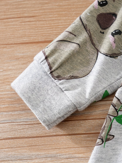 Baby Cute Cartoon Koala Long Sleeve Crew Neck Rompers