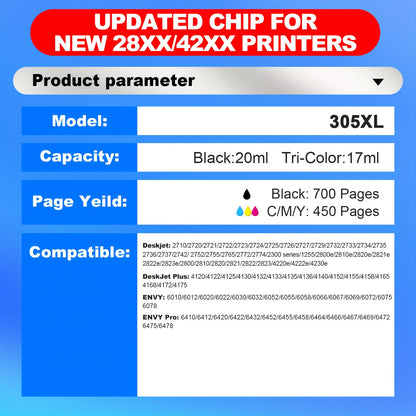 305XL Ink Cartridges Replacement for HP 305 XL, Remanufactured for HP 2700, 2700e, 2752, 2752e, 2742, 2755, 4100, 4100e, 4152, 4155e, 6000, 6055, 6400, 6458, 6458e, Printer, Ink Cartridges For Printers, Printer Supplies, Offi